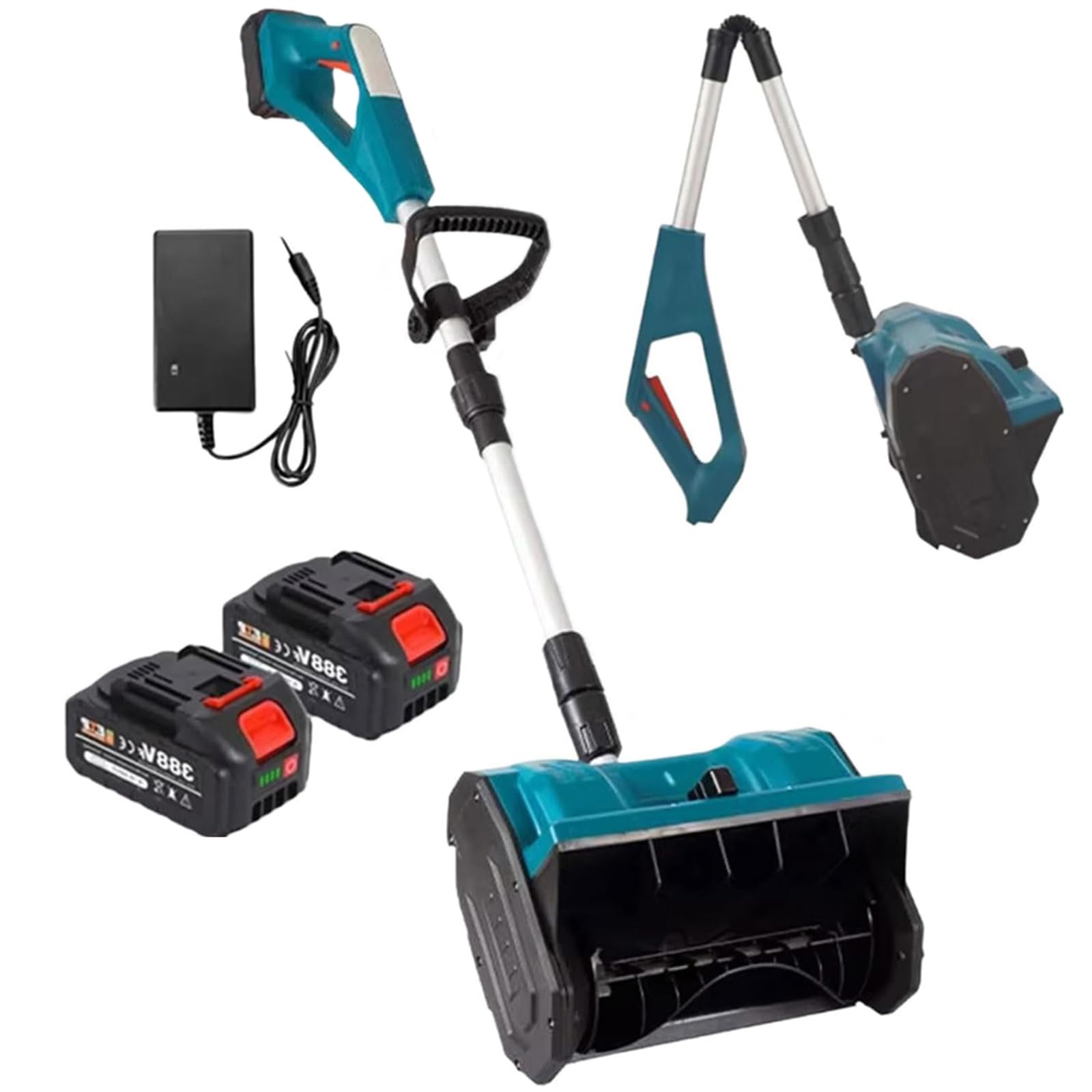 Pala de nieve eléctrica inalámbrica, soplador de nieve de 1200 W con dirección ajustable y mango telescópico, 2 baterías, para entradas y aceras
