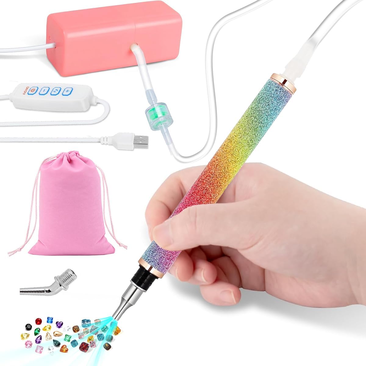 Joyzan Electric Diamond Art Pen, Vacuum Pump Painting Accessories Tool Kits Rechargeable Quiet Adjustable Suction Level Setting AB Stones DIY 5D Painter 2 Heads Women Girl Gift Adult No Wax Needed