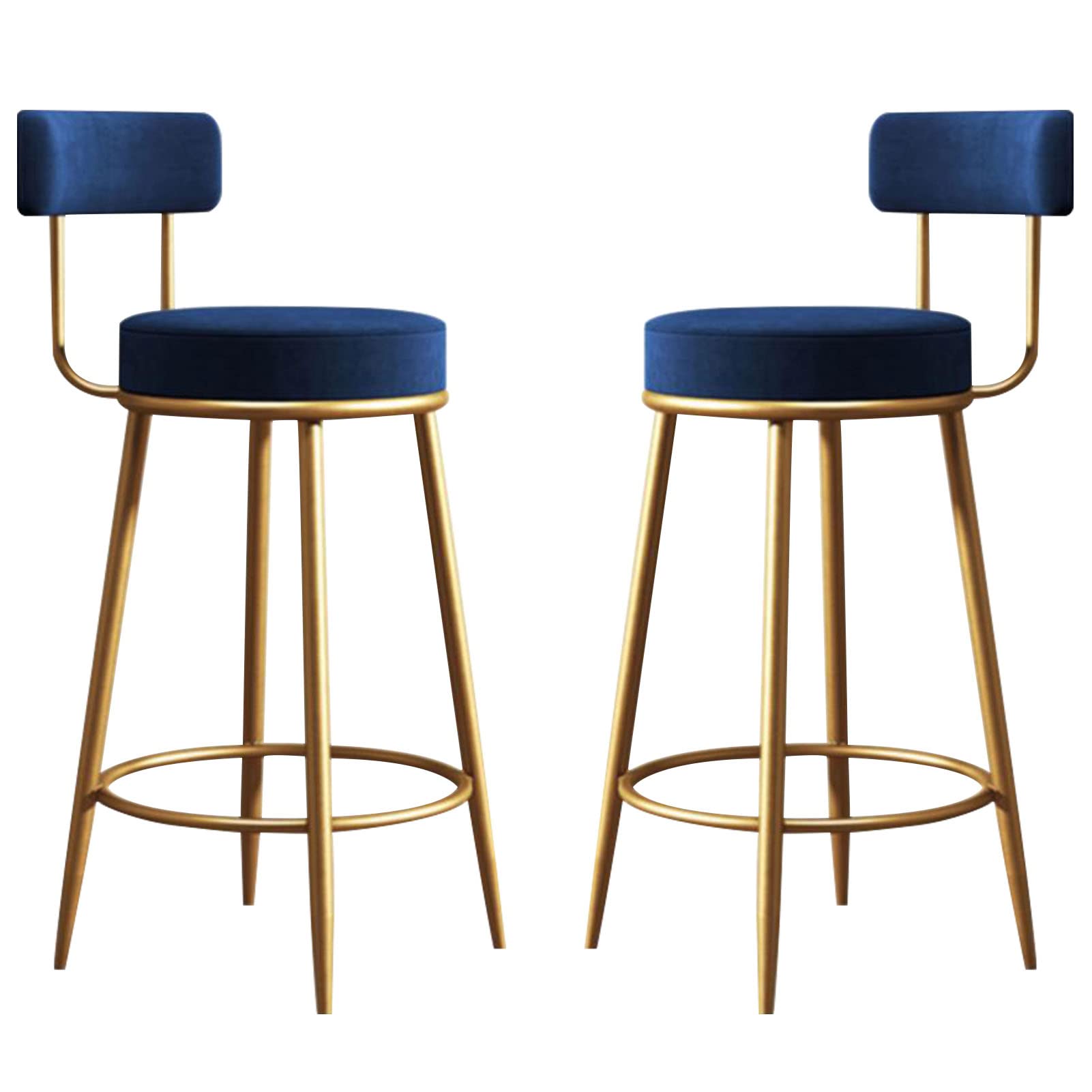 Chaise de bar 65 cm bleu velours lot de 2 pour cuisine