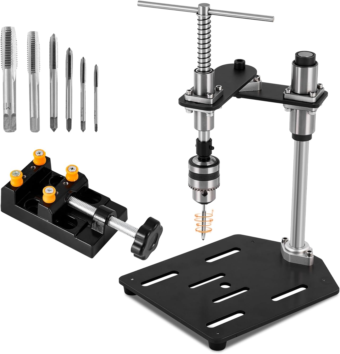 M3-M10 Manual Tapping Machine Rotatable Tapping Tool with Bench Vice & 6 Taps, Hand Tapper for Wood Plastic Metal