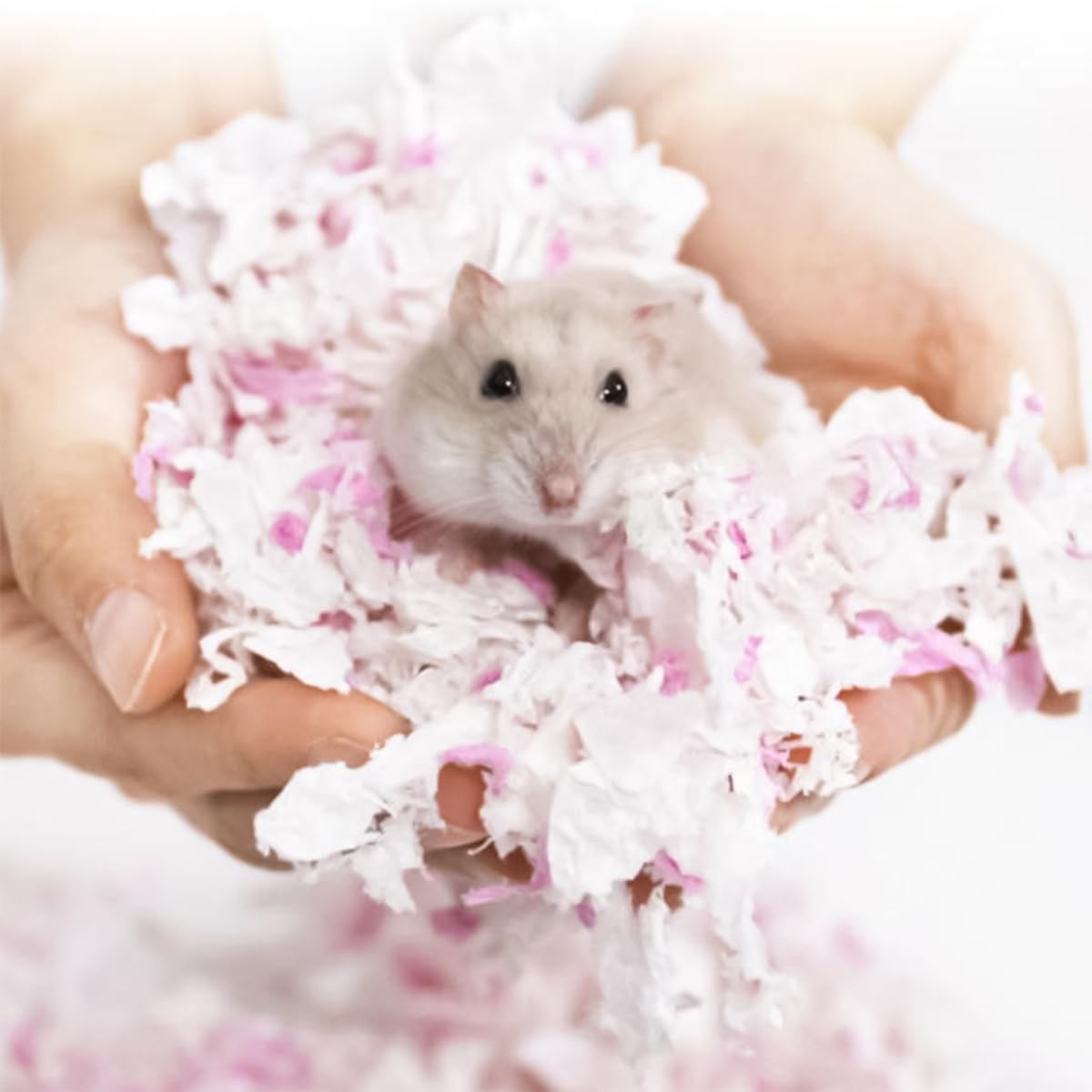 Namvo Literie en Papier pour Hamster, granulés absorbants pour Cochon d'Inde, Lapin, 500 g, sans poussière et contrôle des odeurs, litière en Papier pour Reptiles, Petits Animaux (Rose/Blanc