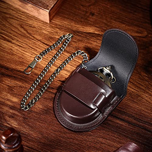 Hemobllo Leather Watch Pouch Pocket Watch Strap Band Watch Holder Protector With Bronze Chain #TOP4
