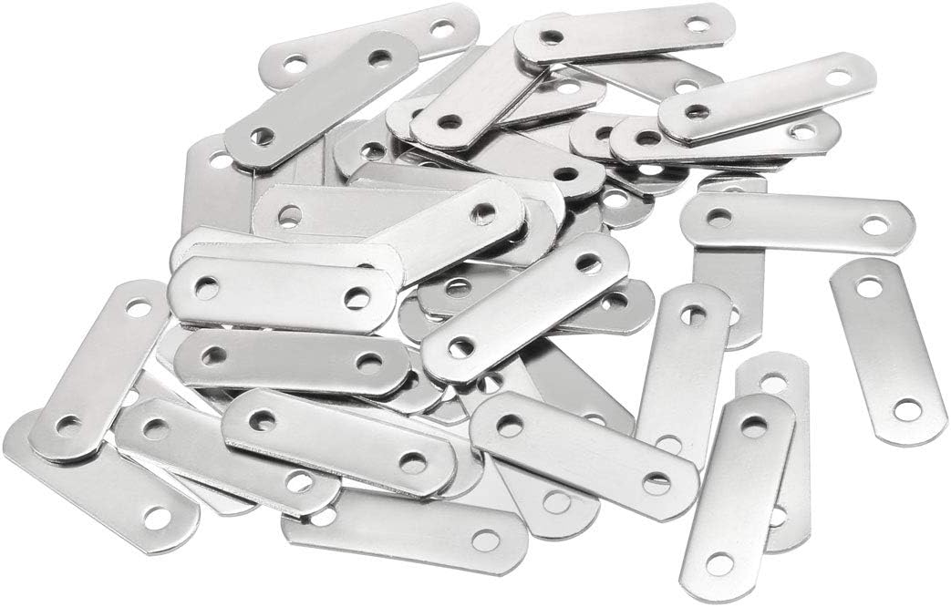 Sourcingmap Repair Plate, 34mmx10mm, Flat Fixing Mending Corner Brace Bracket Connector, Pack of 50, Silver, 34mm x 10mm