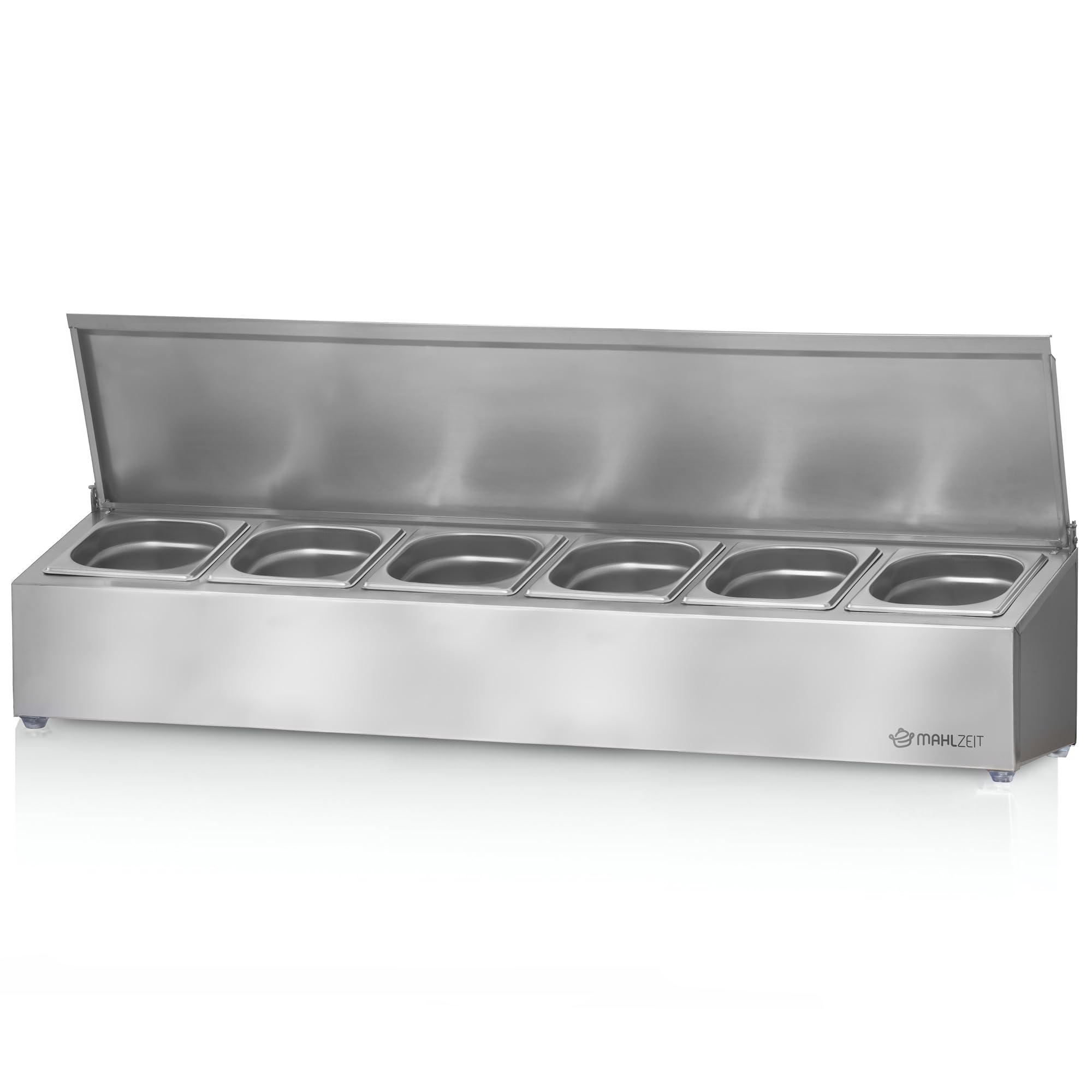 Mahlzeit Edelstahl Zutatenbehälter | 1/6 GN Catering Behälter mit Gummifüßen | Cocktail Zutatenbehälter Bar für Gastro, Küche, Pizza Station, Buffet Zubehör, Salatbar (6 x 1/6 GN Behälter)