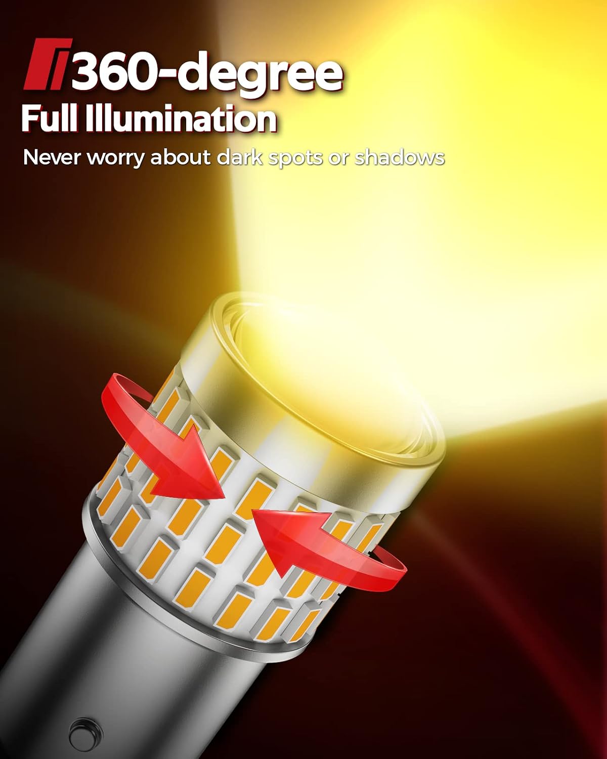 Torchbeam 1156 LED Bulb Turn Signal Light Bulbs, CANBUS Error Free, Replace for P21W BA15S 1156A 1156NA 7506 1141, 12V-24V Amber Yellow LED Car Bulb, 2pcs
