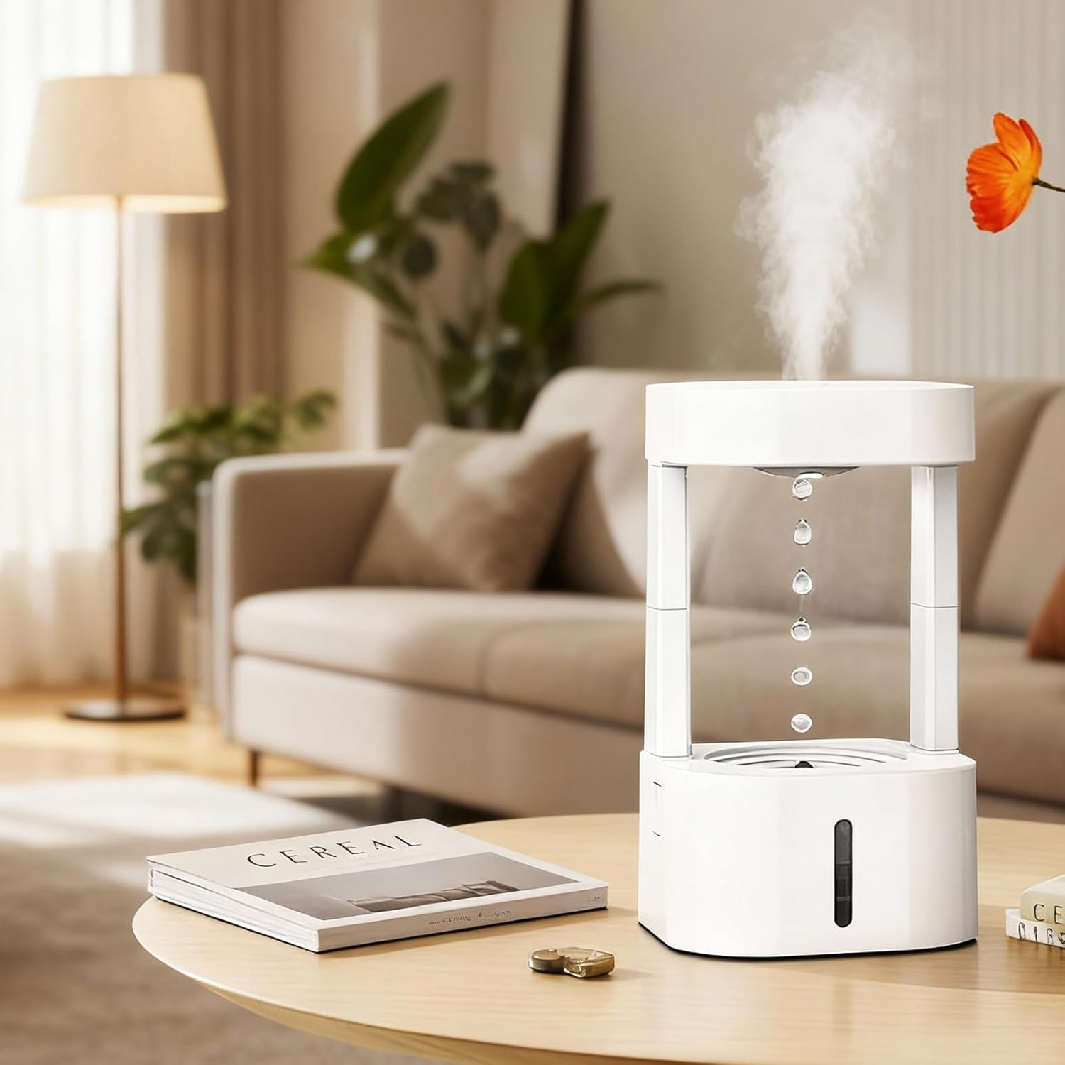 Anti-Gravity Humidifier, Levitating Water Fountain with 7-Color Mood Light, 3-in-1 Tabletop Fountain & Mini Humidifier for Home Office Bedroom, Novelty Gift