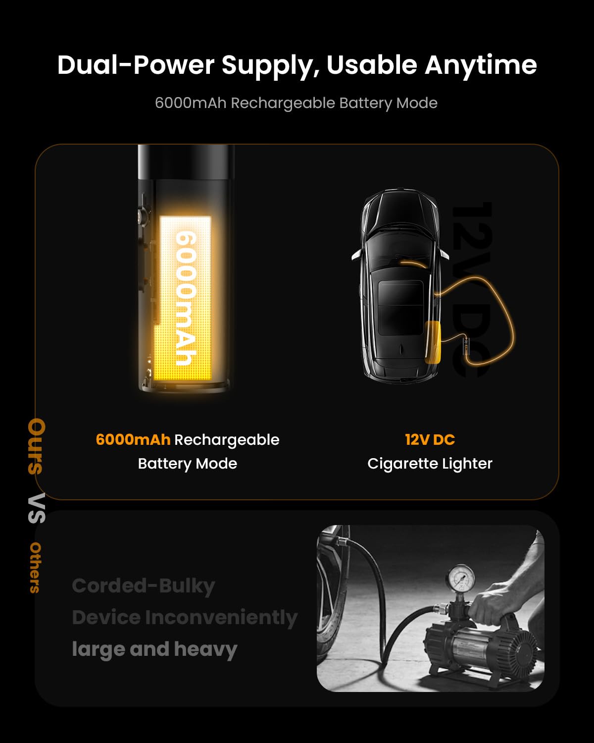 Pompa elettrica portatile per biciclette: mini pompa universale da 150 psi con manometro digitale per bici elettrica, bici da strada e mountain bike, adatta a valvole Presta, Schrader, Dunlop
