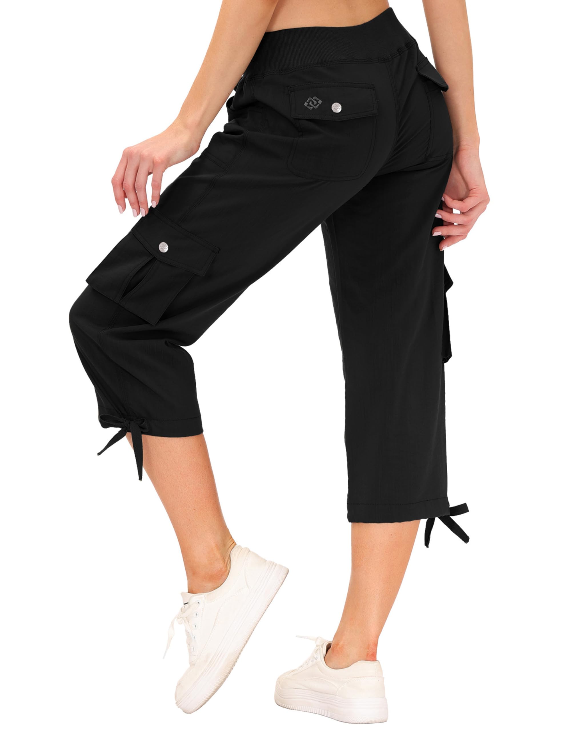 JINSHI Hosen Damen Sommer Cargohose 3/4 Hose Caprihose Freizeithose Wanderhosen Outdoorhose mit Mehrfach-Tasche