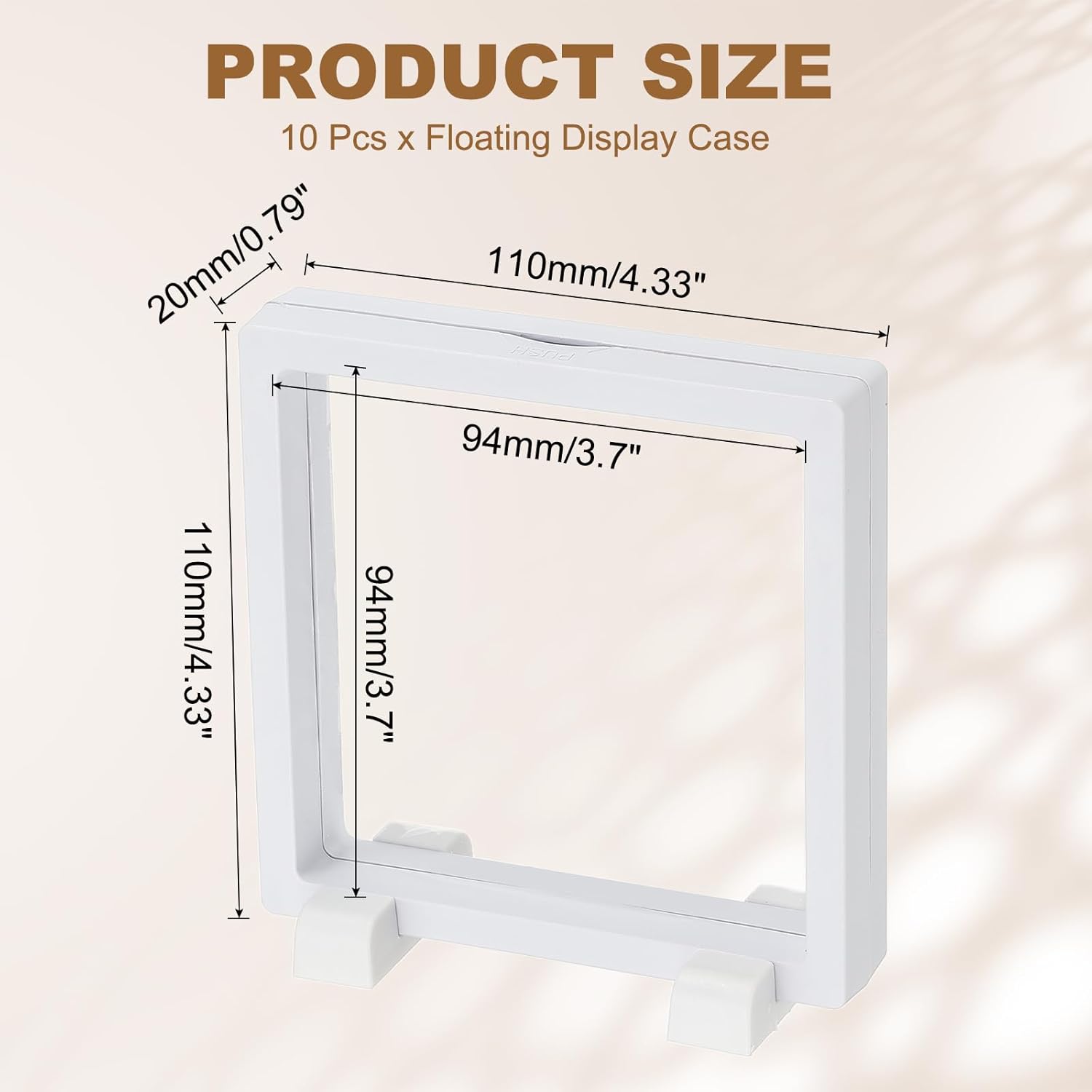 PATIKIL 10Pcs Floating Display Case, 4.3 Inch Jewelry Display Case Stand Challenge Coin Holder Frames Transparent Small Storage Box 3D for Necklace Bracelets Pendants, White