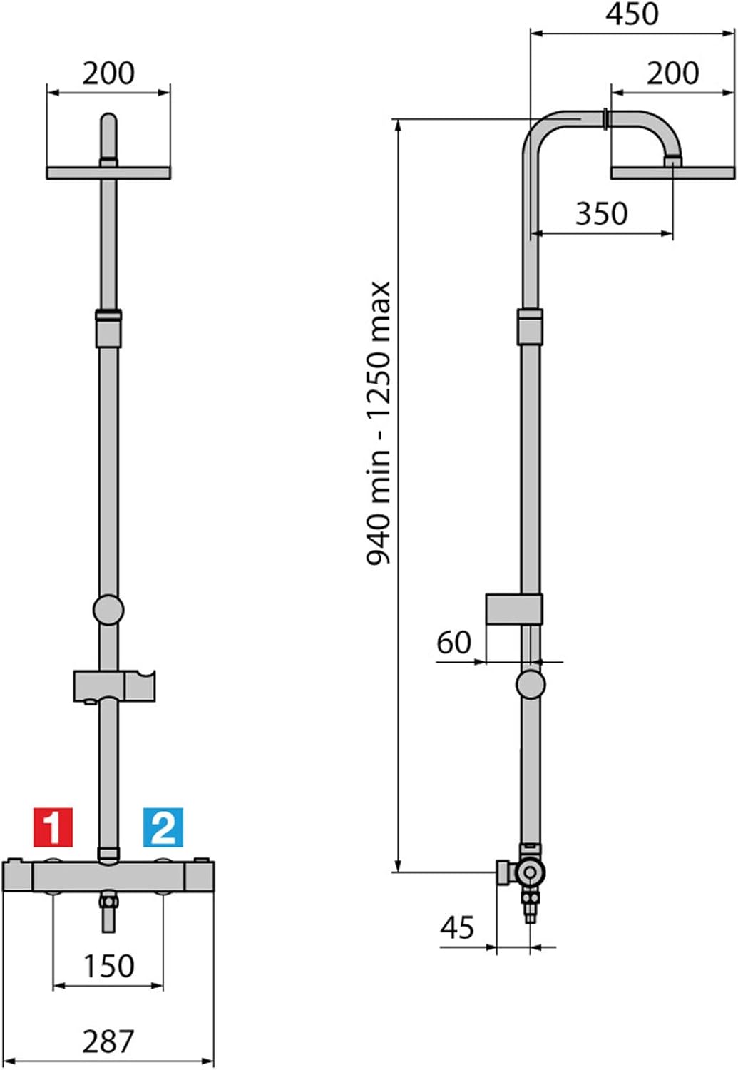 Detailed view of Novellini Easy 2 Shower Column components