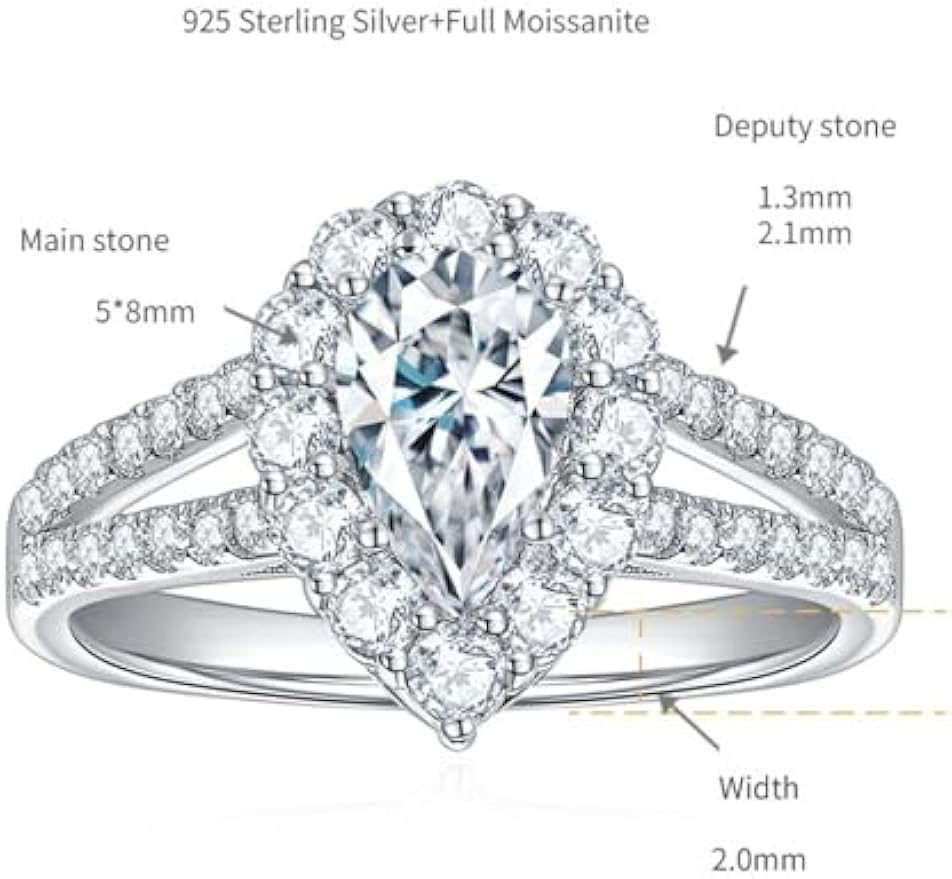 Bague moissanite VVS1 anti-ternissement en argent et or 18k