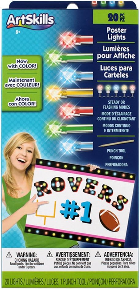 ArtSkills Rainbow Poster Lights, Poster Board Decorations, Sign Making & Science Fair Board Supplies, Battery-Operated String Light Kit, 20 Lights