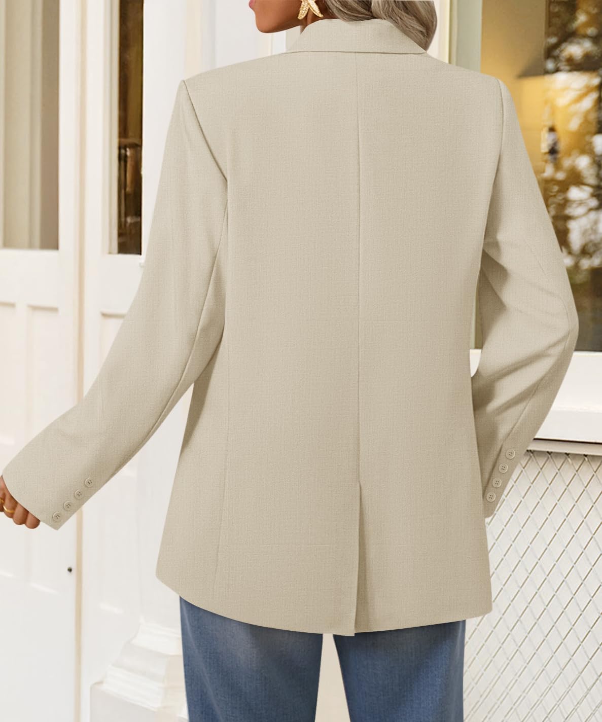 ZESICA Women's Fall Business Casual Blazers 2026 Long Sleeve Lapel Open Front Button Work Blazer Jackets with Pockets - Image 3