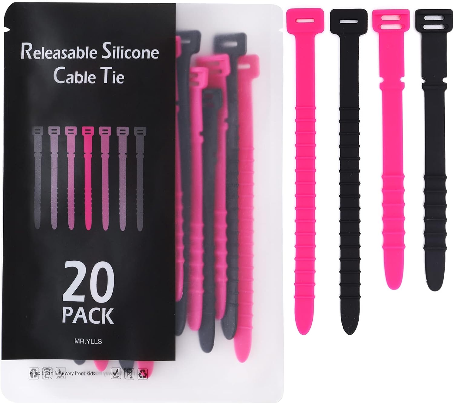 Silicone Cable Ties Reusable MR. YLLS Cord Straps Management Wires Keeper Organizer Holder 20 Pack: Home Improvement
