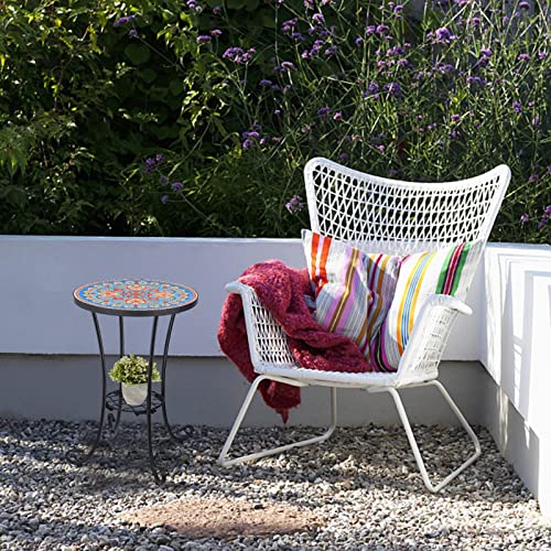 Vcuteka Outdoor Side Table Mosaic Patio Table Accent Table Mosaic Tile Top Metal Frame Small End Table Porch Beach Patio Garden Balcony Blue 14'' #TOP3