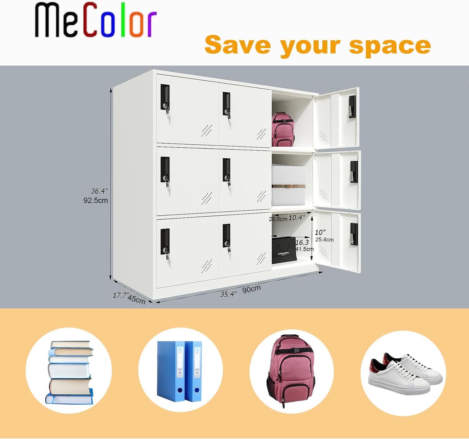 MECOLOR-Steel Office Locker Cabinet with Keys, School and Home Storage Locker Organizer，Locker for Cloth and Toy Organizer,Living Room Boy and Girl Metal Storage Locker Cabinet (9D)