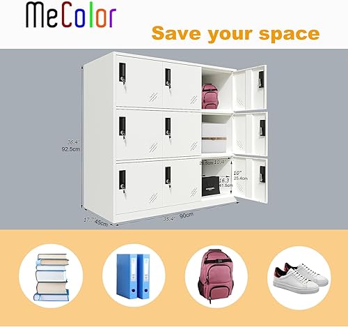 Miniatura 2 de Organizador de casillero de metal con cerradura digital con candado y estante, tamaño pequeño para niños y gimnasio (9D, blanco completo)