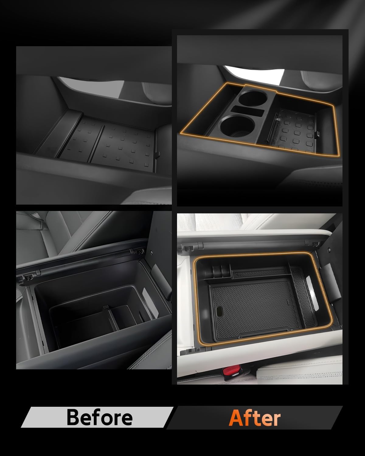 CDEFG 2PCS for 2024 2025 2026 Hyundai Santa Fe Lower Console Cup Holder Tray & Armrest Storage Center Console Organizer Accessories