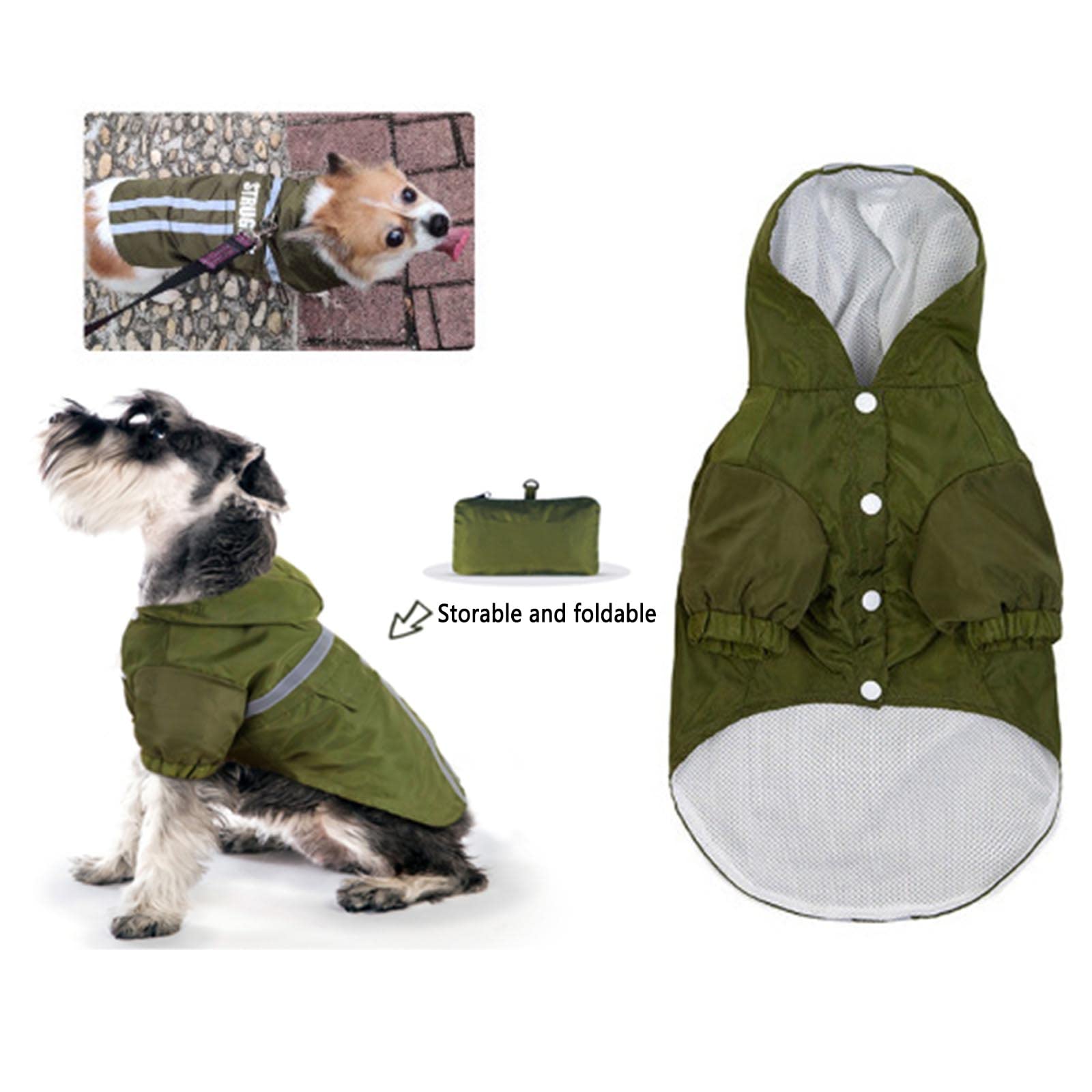 Hund Regenmantel Wasserdichte Hundemanteljacke, Hunderegenmäntel, wasserdicht mit Beinen, klein, mit Kapuze, Haustier-Regenumhang mit Kapuze, reflektierender Streifen, verstaubar und faltbar