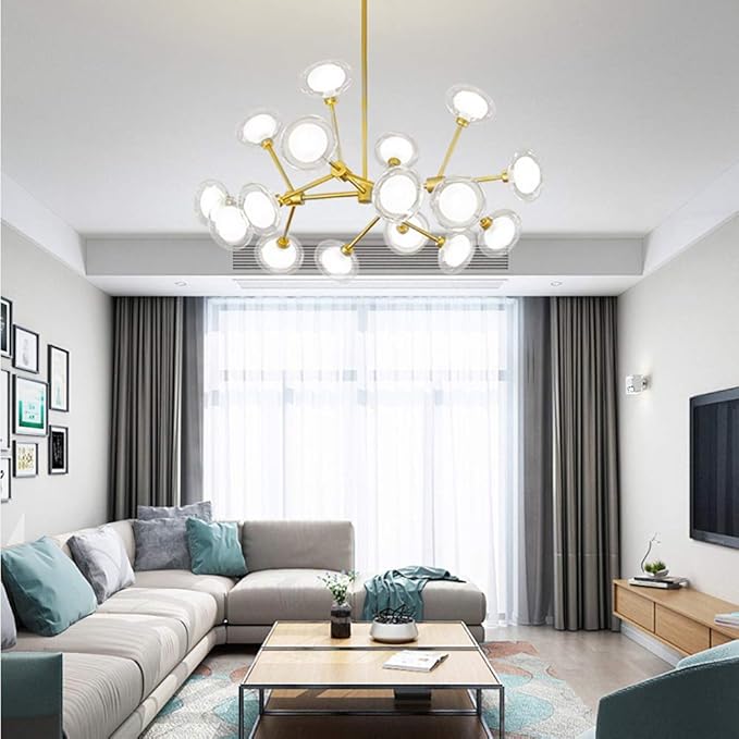 HWSY Glazen Bolvormige Kroonluchter G9 Spoetnik Tijdens Licht voor Woonkamer Slaapkamer Eetkamer Verlichtingsarmatuur Verstelbare Arm Led Opknoping Plafondlamp Lampen,Gouden,20 Hoofd Interesting photo 2