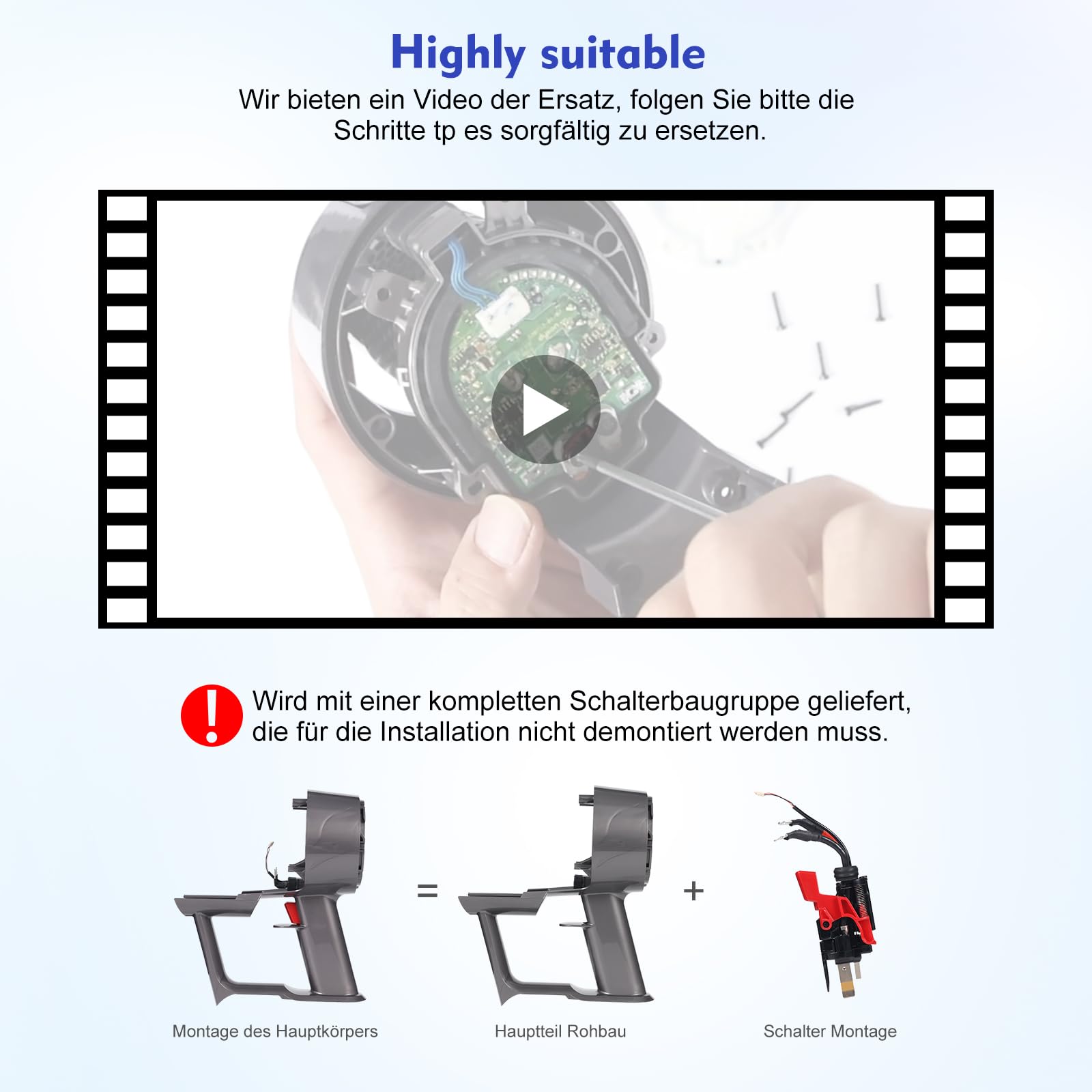 V15 Hauptkörper Montage Gehäuse kompatibel mit Dyson V11 SV15 V15 SV22 SV28 | V11 V15 Griff für Click-in-Version Staubsauger Hauptkörper Montage Ersatzteil