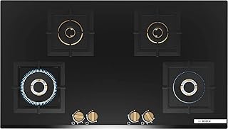 Bosch Built in Gas Hob Black Tempered glass Glass 4 Burner Auto Ignition 90 cm Full Brass 3D Ring Burners with Matt Black Price In India