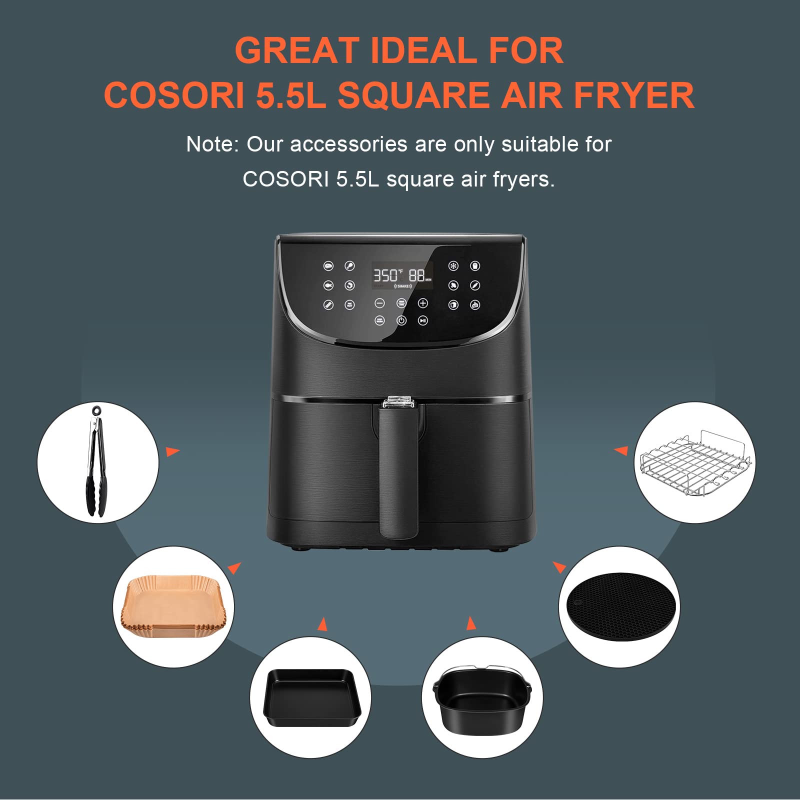 Accessoires voor luchtfriteuse, 5,5 l, vierkant, accessoires voor luchtfriteuse, 5,5 liter, XXL gebruiksvoorwerpen, vormaccessoires, geschikt voor COSORI Ninja CECOTEC INNSKY Philips 5,5 l, 6 l, 6,2 Accessoires voor luchtfriteuse, 5,5 l, vierkant, accessoires voor luchtfriteuse, 5,5 liter, XXL gebruiksvoorwerpen, vormaccessoires, geschikt voor COSORI Ninja CECOTEC INNSKY Philips 5,5 l, 6 l, 6,2