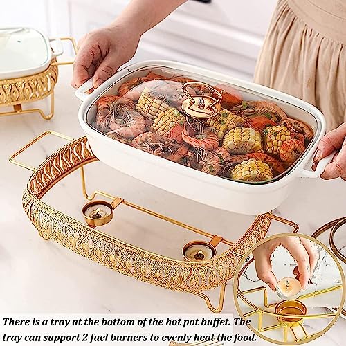 Chafing Dish-Buffet-Set aus Keramik, große Chafers und Buffetwärmer mit Glasdeckel, unterglasuriertes, rechteckiges Warmhaltetablett für Hochzeiten, Partys (M) – Bild 5