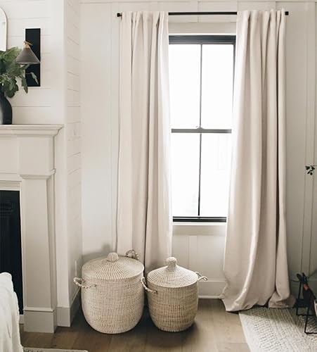 Miniatura 2 de 100% Blackout Shield Cortinas opacas para dormitorio de lino sintético negro de 84 pulgadas de largo, juego de 2 paneles de cortinas con aislamiento