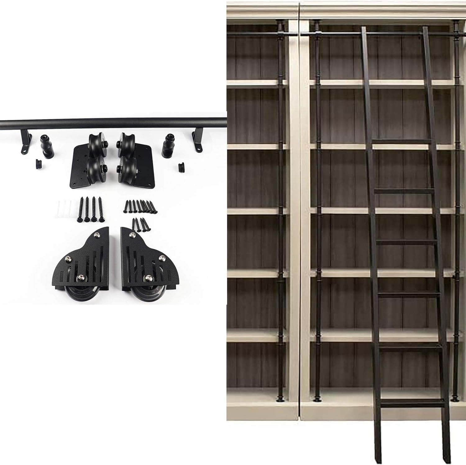 3.3ft-26.2ft Serene Rolling Library Ladder Sliding Ladder Rail Track Hardware Kit Heavy Duty Slide Rails, for Bookshelf Warehouse Bar Closet Set, Brake Bottom Wheels(No Ladder) (Size : 9.8ft