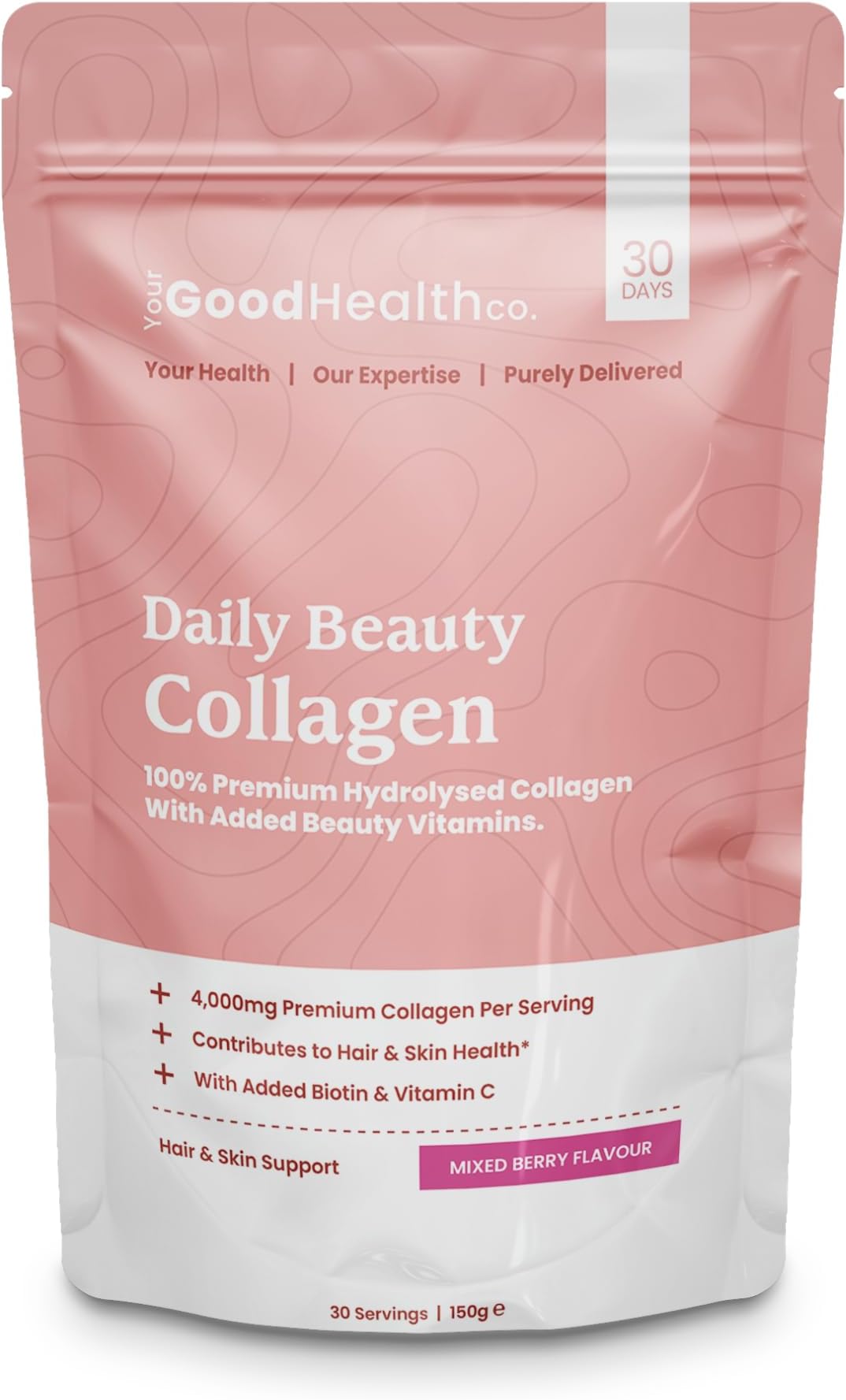 Your Beauty Premium Collagen Powder, Mixed Berry | 150g | 4,000mg Bovine Peptides | Vitamin C, Biotin – Supports Hair, Skin and Nails | 30 Day Supply