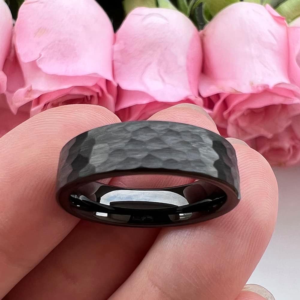 6mm 8mm Silver/Black/Gunmetal/Gold/Rose Gold Hammered Tungsten Rings for Men Women Couple Fashion Jewelry Engagement Wedding Bands Matte Finish Comfort Fit - Image 3