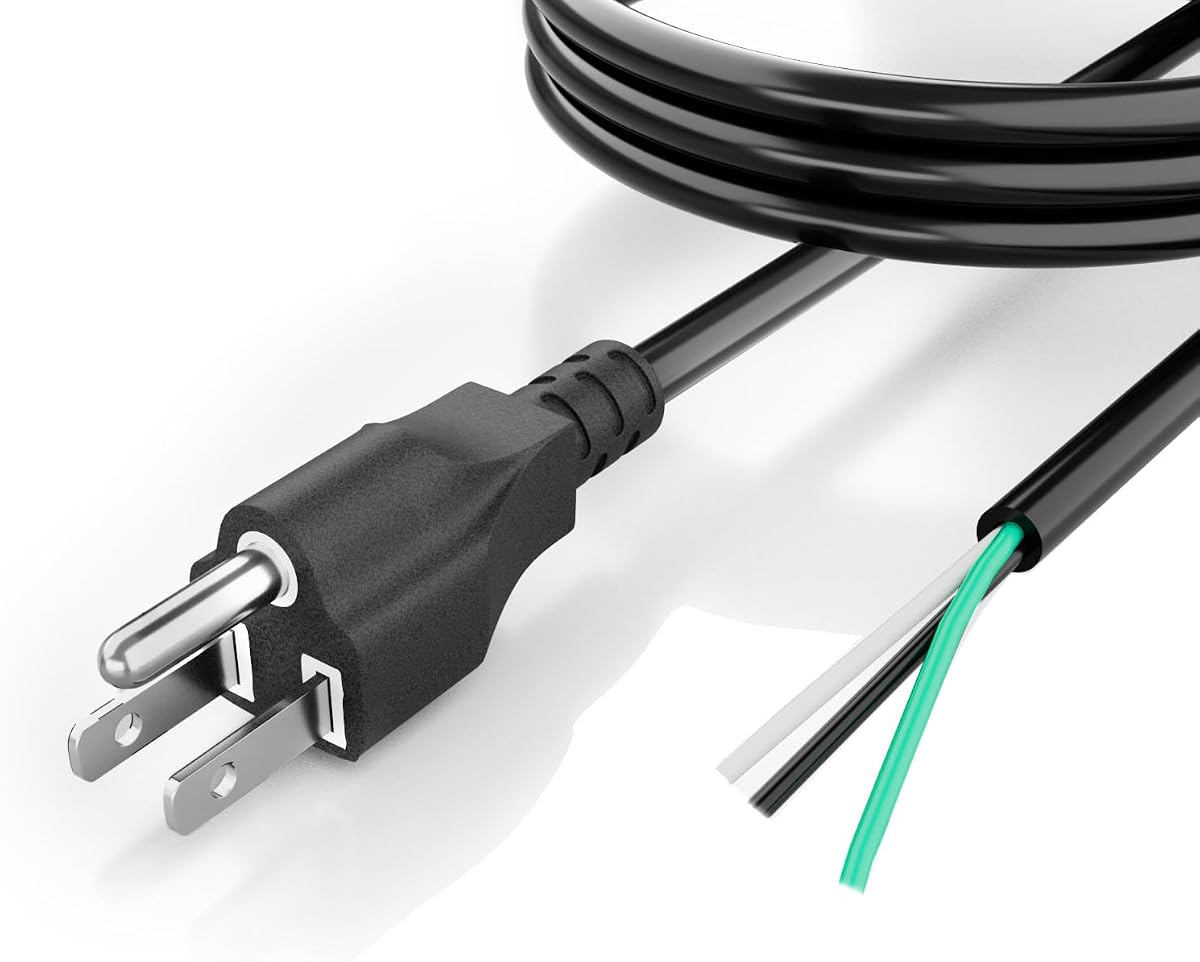 6FT 16 AWG 3 Prong Heavy Duty Pigtail Replacement Cord, NEMA 5-15 US Plug | for Appliance and Power Tool Cord,Black
