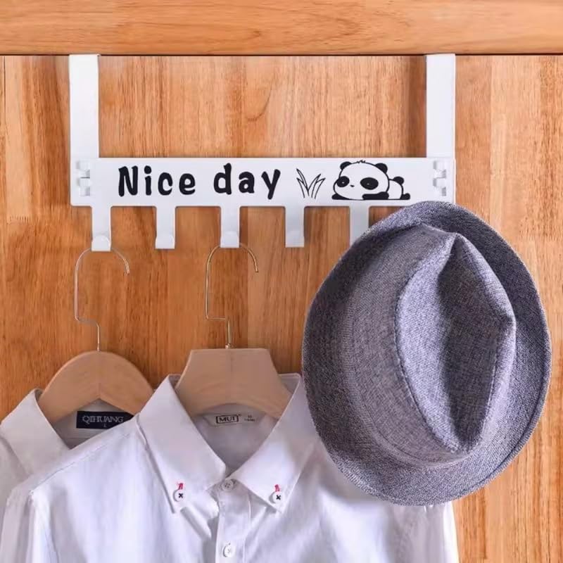 Image of Heavy Duty Carbon Metal Over Door Hanger for Cloths, Drill Free Door Hanging Hooks for Bathroom, Bedroom, Kitchen | Scarf, Coat, Towel Holder | Removable Door Hanger, Carbon Steel (White)
