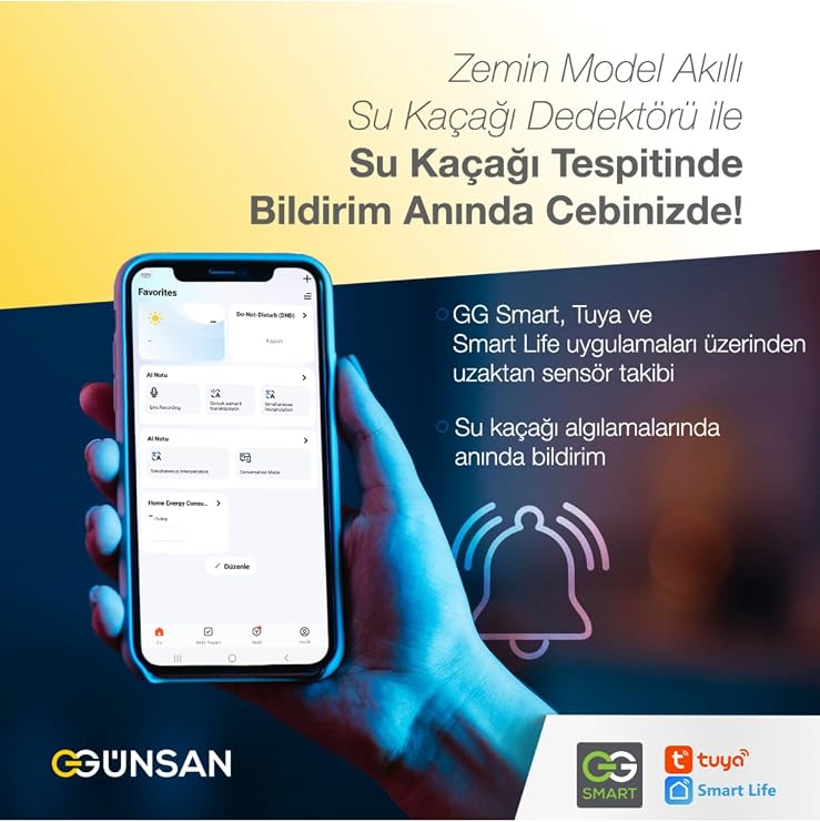 Günsan Akıllı Wifi Su Kaçağı Dedektörü (Zemin) Tuya & Smart Life Uyumlu