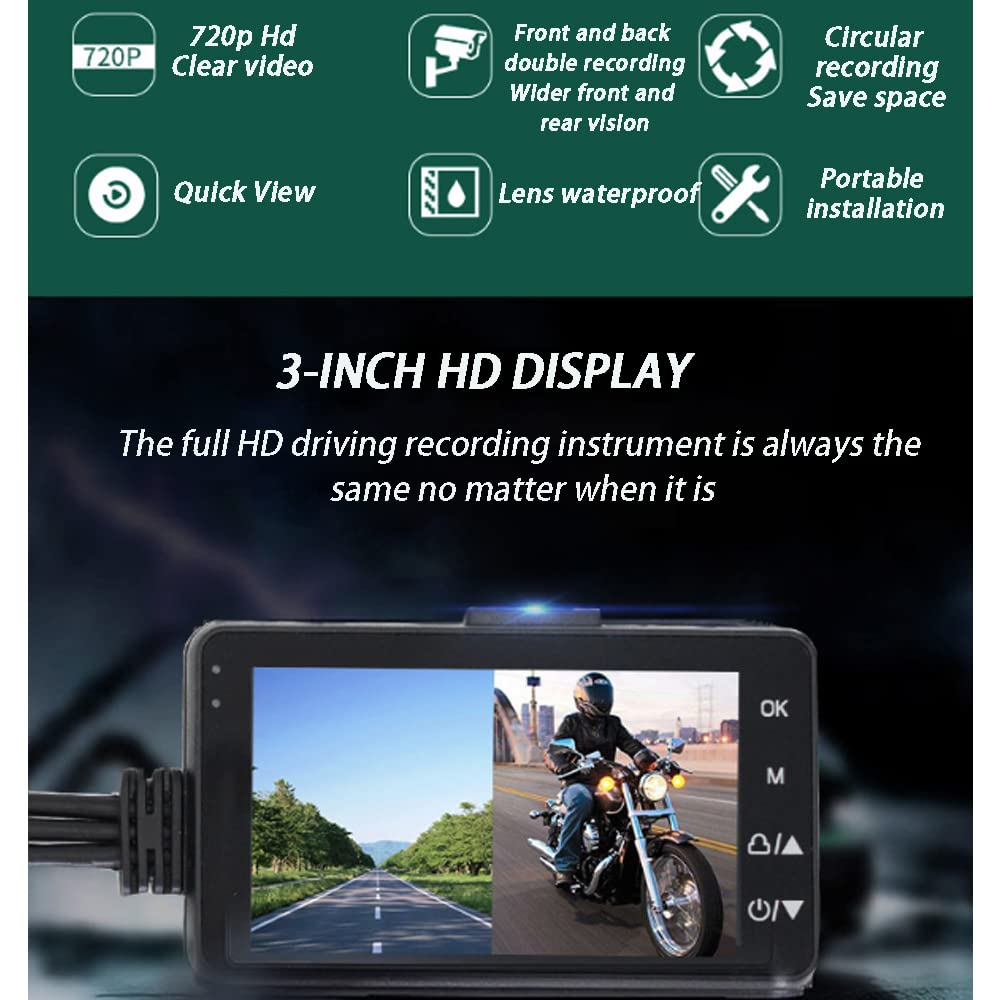 Cámara de video impermeable para motocicleta,cámara de video de acción de bicicleta de motocicleta grabadora de video DVR de 3 pulgadas pantalla de 1080P,para motocicleta/bicicleta
