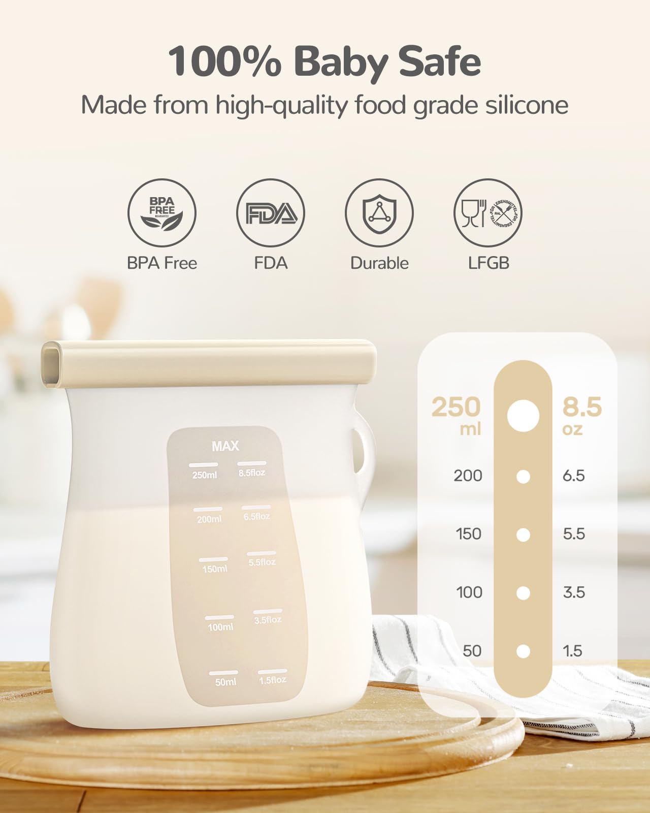 Sacchetti Latte Materno 250 Ml - 50 Pezzi Con Pennarello, Per Congelazione, BPA Free