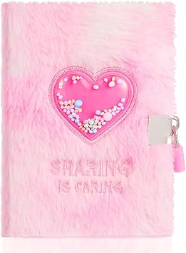 jojofuny Notebook, Girls, Fluffy Diary, A6, Secret Notebook, Yume Cute, Heart, Shakashaka Padlock, Elementary School Notepad, Birthday, Present, Pink