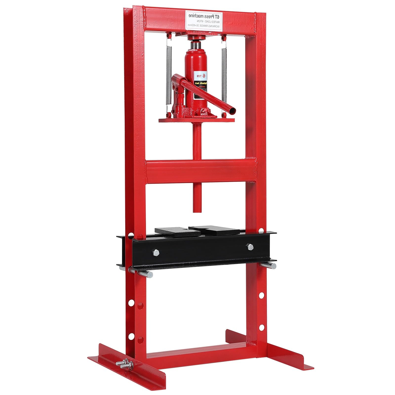 Acekool Presse hydraulique d’atelier H-Frame 6 t - Table réglable en hauteur - Compatible pneumatique, 2 plaques de pressage, pour roulements/joints de cardan - Rouille/Noir - Housse anti-poussière