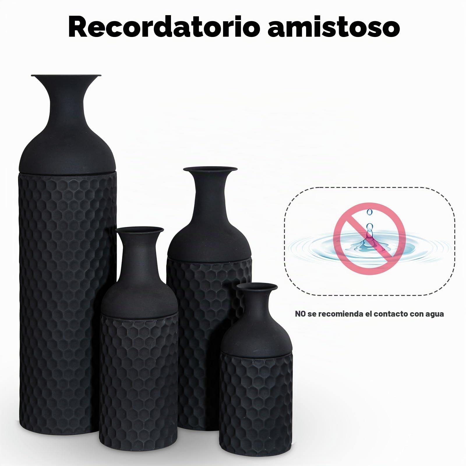 Floreros negros grandes, jarrón de suelo 69/51/42/30 cm, 4 piezas, florero moderno de metal con textura alveolada para sala de estar, casa, sala de estar, pasillo (con superficie esmerilada)