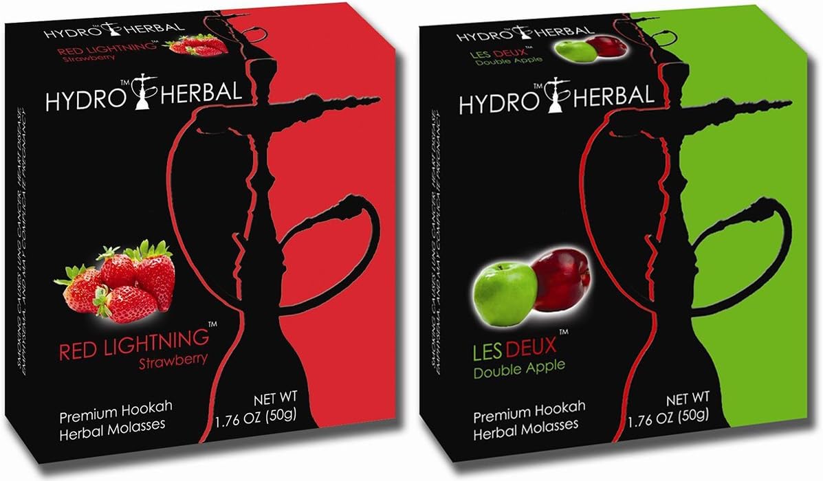 Hydro Herbal 50g, 2 Mix: Strawberry & Double Apple - Best Sellers! Hookah Shisha Tobacco Free Molasses, Value Pack!