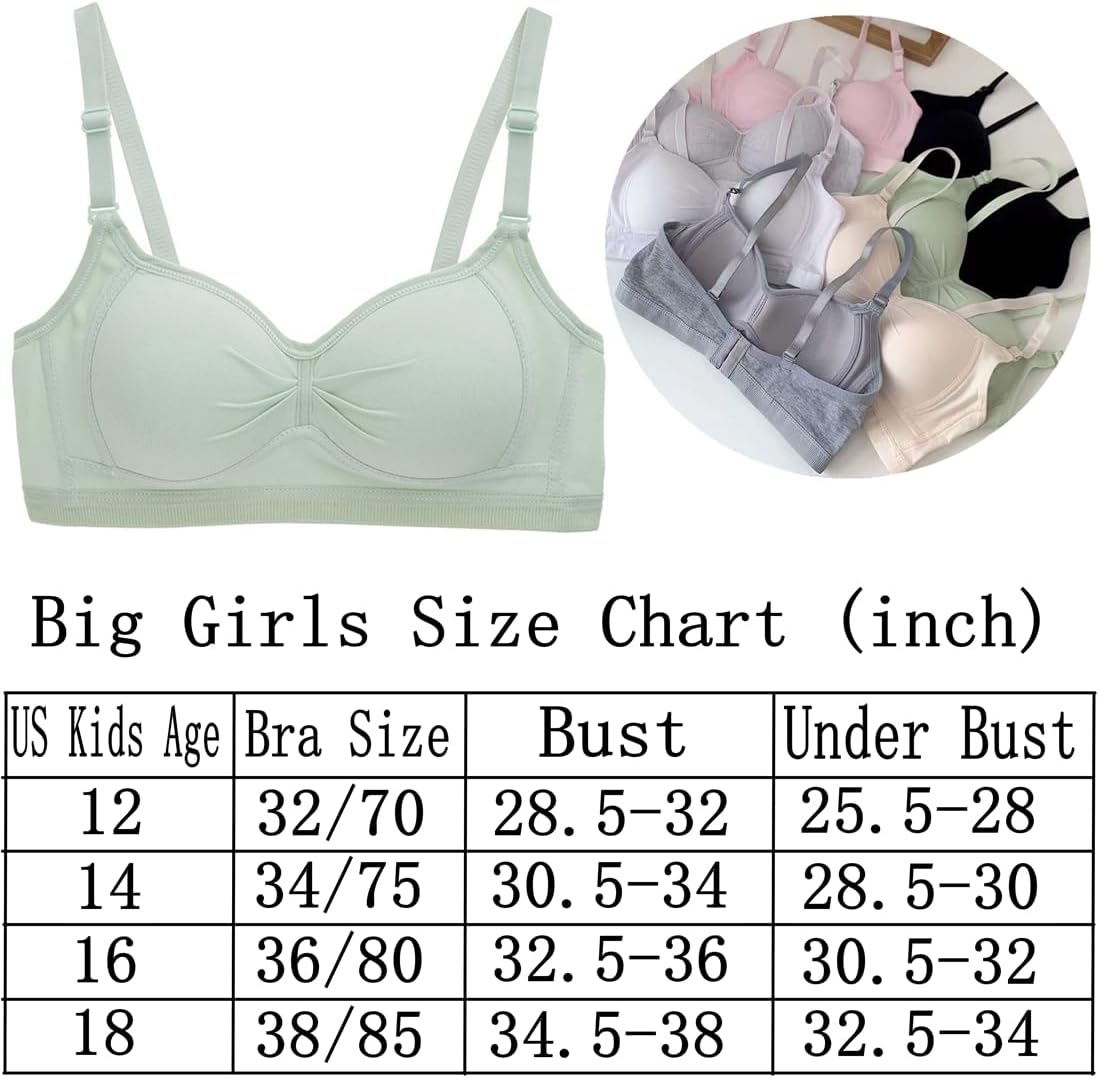 Teen Girls Training Bra Cotton Wire Free Adjustable Straps Breathable Bras 6 Pack - Image 7