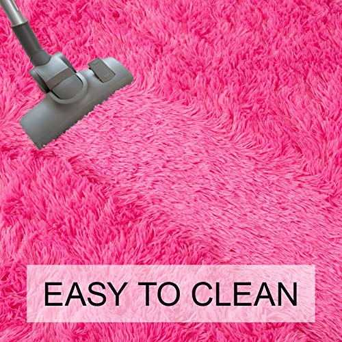 Junovo Oval Fluffy Ultra Soft Area Rugs For Bedroom Plush Shaggy Carpet For Kids Room Bedside Nursery Mats, 2.6 X 5.3Ft, Hot-Pink #TOP6