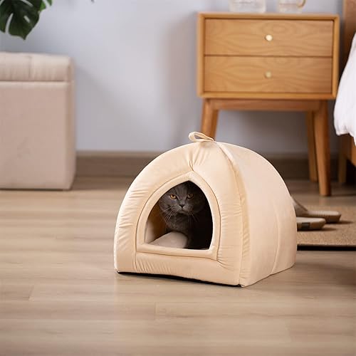 Miniatura 6 de KASENTEX Cama para gatos de interior, casa de gatos 2 en 1, suministros para mascotas para gatos grandes o perros pequeños, cueva de animales,