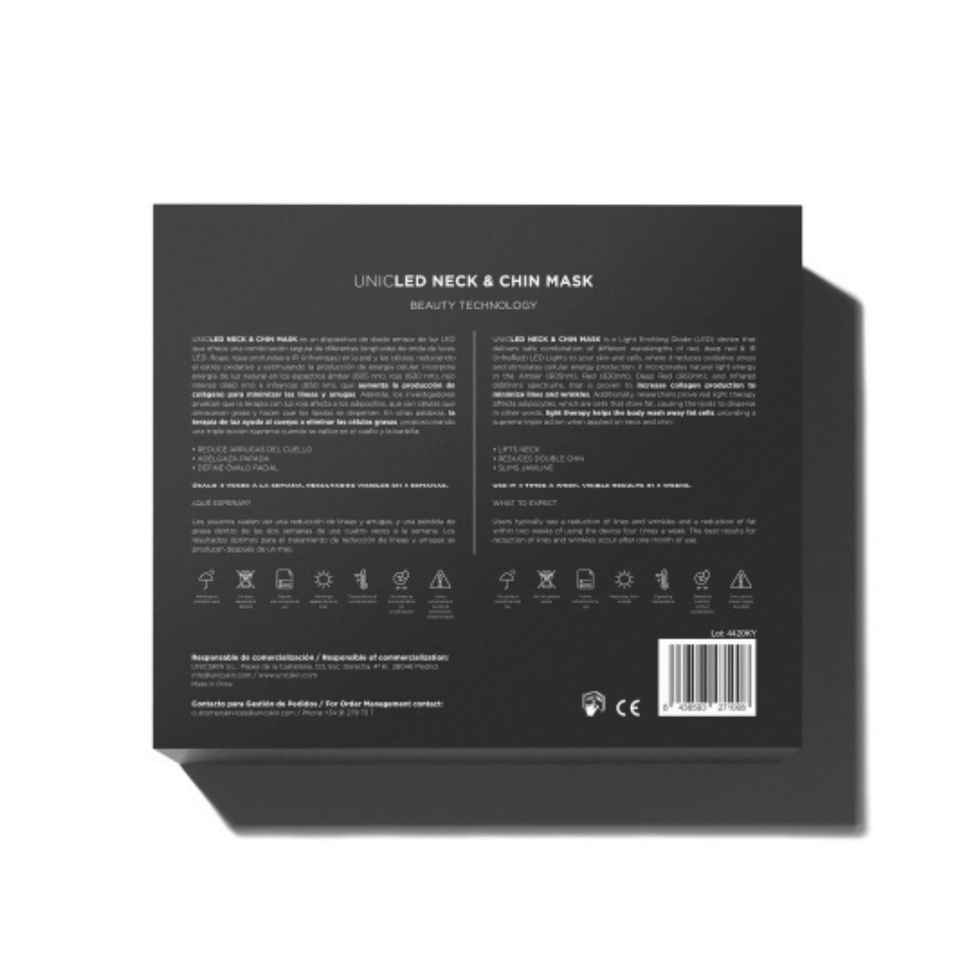UNICSKIN - LED Gesichtsmaske für Hals und Kinn - Unicled Neck & Chin Mask - Triple Action Hilft, den Hals zu Verjüngen und das Gesichtsoval Neu zu Definieren - Für Straffere und Festere Haut