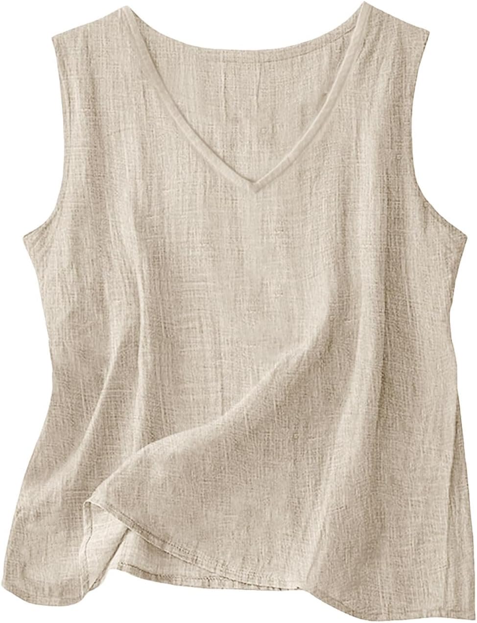 Women's Linen Crop Tank Tops Sleeveless T Shirts Gauze Peasant Summer Blouse Boho Beach Vacation Clothes