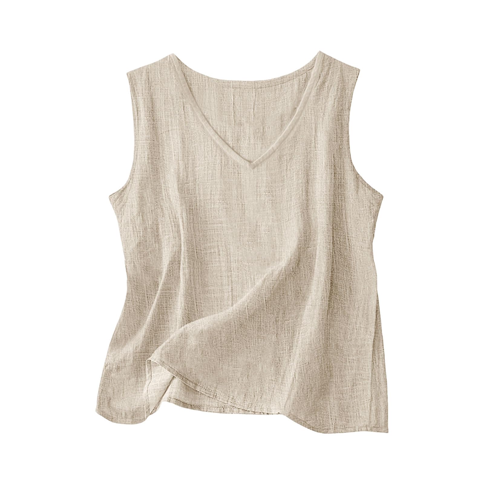 Leinen Top Damen Sommer,V-Ausschnitt Trägershirt Lässige Tank Top Leichte Sommertop Ärmellose Shirt Musselin Blusentop Baumwolle Trägertop Locker Damentops Strand Leinentop Hawaii Achselshirt