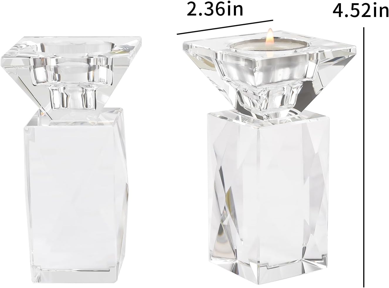 Crystal Candle Holders Set of 2, Clear Taper Candle Holder Decor, Table Centerpieces for Home Party and Wedding Decoration(4.5''Height)