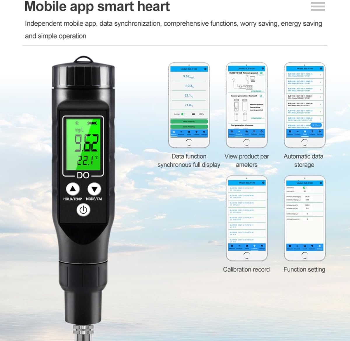 Oxymètre De Pouls Numérique Intelligent Bluetooth, Testeur D'oxygène Dissous De Haute Précision pour L'analyse De La Qualité De l'eau, Capteur D'oxygène Numérique ATC, Compt