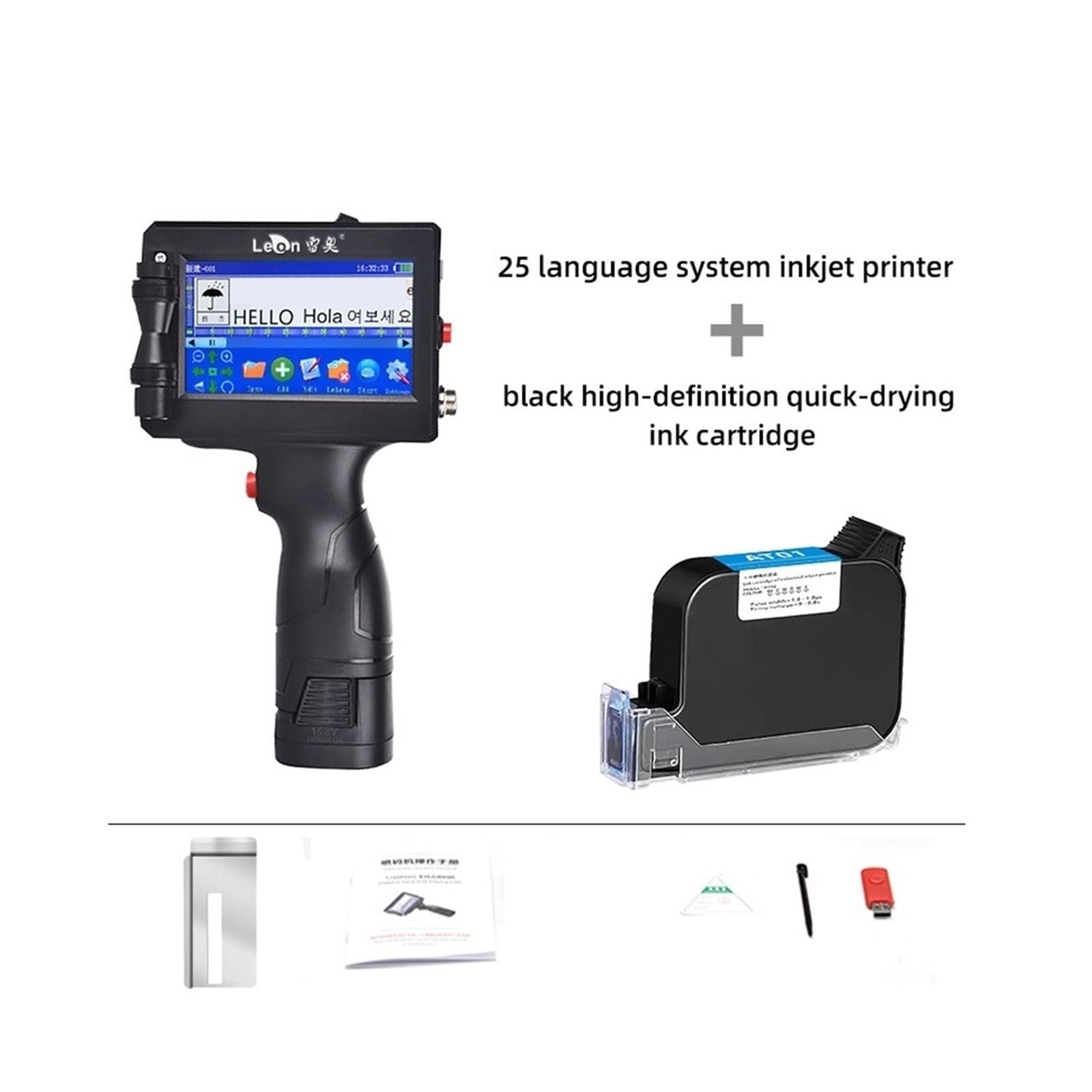drukarka ręczna, 12,7 mm ręczna drukarka, przenośna mała atramentowa, kod QR na zakrętce butelki, etykieta z logo, szybkie schnięcie(Printer-black ink)